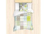 Abakuhaus Set Copripiumino Geometrico Per Letti Singoli, Abstract Squares, Antiacaro, Adatto A Chi Soffre Di Allergie, Con Federa, 135 Cm X 200 Cm - 80 X 80 Cm, Verde Avocado Pale Sepia