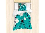 Abakuhaus Set Copripiumino Per Letto Singolo, Motivo Grunge Card Art, Antiacaro, Adatto A Chi Soffre Di Allergie, Con Federa, 135 Cm X 200 Cm - 80 X 80 Cm, Avorio Scuro Seafoam