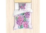 Abakuhaus Set Copripiumino Hortensie, Bouquet Primaverili Floreali Vintage Acquerellati Grunge, 135 X 200 Cm + 80 X 80 Cm, Rosa Baby Multicolore