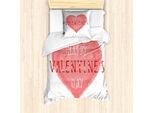 Abakuhaus Set Copripiumino Vintage Valentine Per Letti Singoli, Motivi Floreali E Parole D'amore, Antiacaro E Anallergico, Con Federa, 135 Cm X 200 Cm - 80 X 80 Cm, Corallo Vermiglio