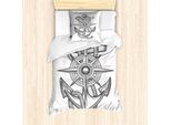Abakuhaus Set Copripiumino Vintage Con Tatuaggi Nautici Per Letti Singoli, Disegno Di Ancora E Corda, Antiacaro E Anallergico, Con Federa, 135 Cm X 200 Cm - 80 X 80 Cm, Viola-Blu E Bianco