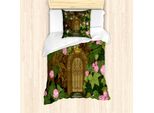 Abakuhaus Set Copripiumino Per Letti Singoli Con Motivo Floreale, Porta Su Un Albero, Antiacaro, Adatto A Chi Soffre Di Allergie, Con Federa, 135 Cm X 200 Cm - 80 X 80 Cm, Fawn Multicolor