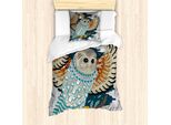 Abakuhaus Set Copripiumino Con Stampa Gufo Per Letti Singoli, Motivi Uccelli, Ali E Luna, Antiacaro, Adatto A Chi Soffre Di Allergie, Con Federa, 135 Cm X 200 Cm - 80 X 80 Cm, Grigio Multicolore