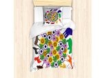 Abakuhaus Set Copripiumino Silhouette Per Letti Singoli, Fiori E Animali Selvatici, Antiacaro, Adatto A Chi Soffre Di Allergie, Con Federa, 135 Cm X 200 Cm - 80 X 80 Cm, Multicolore