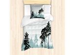 Abakuhaus Set Copripiumino Per Letti Singoli Wild Jagen, Silhouette Boschiva, Antiacaro, Adatto A Chi Soffre Di Allergie, Con Federa, 135 Cm X 200 Cm - 80 X 80 Cm, Verde Acqua Chiaro Verde Scuro