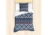 Abakuhaus Set Copripiumino Azteco Per Letti Singoli, Arte Geometrica Folcloristica, Antiacaro, Adatto A Chi Soffre Di Allergie, Con Federa, 135 Cm X 200 Cm - 80 X 80 Cm, Blu Notte Multicolore