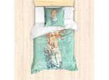 Abakuhaus Set Copripiumino Alchimie Per Letti Singoli, Unicorno Su Motivo Geometrico, Antiacaro, Adatto A Chi Soffre Di Allergie, Con Federa, 135 Cm X 200 Cm - 80 X 80 Cm, Seafoam Multicolor