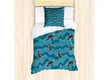 Abakuhaus Set Copripiumino Aborigeno Per Letti Singoli, Rettile, Antiacaro, Adatto A Chi Soffre Di Allergie, Con Federa, 135 Cm X 200 Cm - 80 X 80 Cm, Blu Mare E Tortora Scuro