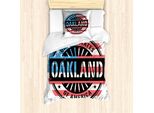 Abakuhaus Oakland Set Copripiumino Per Letti Singoli, Motivo Sporco, Testo Americano, Antiacaro, Adatto A Chi Soffre Di Allergie, Con Federa, 135 Cm X 200 Cm - 80 X 80 Cm, Multicolore
