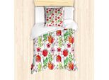 Abakuhaus Set Copripiumino Per Letto Singolo, Fiori E Foglie Scarabocchiati, Antiacaro, Adatto A Chi Soffre Di Allergie, Con Federa, 135 Cm X 200 Cm - 80 X 80 Cm, Rosa-Verde
