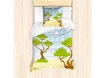 Abakuhaus Set Copripiumino Astratto Per Letti Singoli, Alberi E Nuvole Grafici, Antiacaro, Adatto A Chi Soffre Di Allergie, Con Federa, 135 Cm X 200 Cm - 80 X 80 Cm, Multicolore