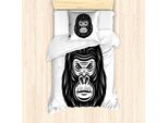 Set Copripiumino Abakuhaus Gorilla Per Letti Singoli, Stile Monotono Wild Animal, Antiacaro, Adatto A Chi Soffre Di Allergie, Con Federa, 135 Cm X 200 Cm - 80 X 80 Cm, Grigio Antracite E Bianco
