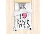 Abakuhaus Set Copripiumino Per Letto Singolo Torre Eiffel, Scritta "I Love Paris"", Antiacaro, Adatto A Chi Soffre Di Allergie, Con Federa, 135 Cm X 200 Cm - 80 X 80 Cm, Rosa Coke Grigio"