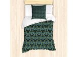 Abakuhaus Set Copripiumino Azteco Per Letti Singoli, Motivi Floreali Geometrici A Righe, Antiacaro E Anallergico, Con Federa, 135 Cm X 200 Cm - 80 X 80 Cm, Verde Chiaro E Azzurro