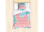 Abakuhaus Set Copripiumino Blu E Rosa Per Letti Singoli, Happy Flying Pig Art, Antiacaro, Adatto A Chi Soffre Di Allergie, Con Federa, 135 Cm X 200 Cm - 80 X 80 Cm, Azzurro Pallido E Rosa Chiaro