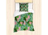 Set Copripiumino Abakuhaus Luau Per Letti Singoli, Motivo Esotico Plumeria Pastello, Antiacaro E Anallergico Con Federa, 135 Cm X 200 Cm - 80 X 80 Cm, Verde Acqua