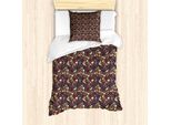 Abakuhaus Set Copripiumino Naturale Per Letti Singoli, Foglie, Ghiande E Bacche, Antiacaro, Adatto A Chi Soffre Di Allergie, Con Federa, 135 Cm X 200 Cm - 80 X 80 Cm, Indaco E Multicolore