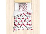 Abakuhaus Set Copripiumino Ciliegia Per Letti Singoli, Frutta Su Cuori Bicolori, Antiacaro, Adatto A Chi Soffre Di Allergie, Con Federa, 135 Cm X 200 Cm - 80 X 80 Cm, Rosa Scuro E Verde Reseda