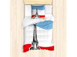Abakuhaus Set Copripiumino Per Letto Singolo Torre Eiffel, Famoso Motivo Francese, Antiacaro E Anallergico, Con Federa, 135 Cm X 200 Cm - 80 X 80 Cm, Bianco Multicolore