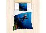 Abakuhaus Set Copripiumino Per Letti Singoli, Subacquei Esplorano L'arte, Antiacaro, Adatto A Chi Soffre Di Allergie, Con Federa, 135 Cm X 200 Cm - 80 X 80 Cm, Blu Cobalto Multicolore
