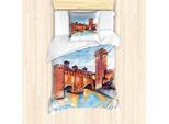 Set Copripiumino Da Viaggio Abakuhaus Per Letti Singoli, Acquerello Edifici Medievali, Antiacaro, Adatto A Chi Soffre Di Allergie, Con Federa, 135 Cm X 200 Cm - 80 X 80 Cm, Multicolore