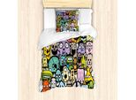 Abakuhaus Set Copripiumino Extraterrestre Per Letti Singoli, Monster-Freund-Familien-Doodle, Antiacaro, Adatto A Chi Soffre Di Allergie, Con Federa, 135 Cm X 200 Cm - 80 X 80 Cm, Grigio Antracite Multicolore