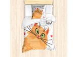 Abakuhaus Migliore Amico Set Copripiumino Per Letti Singoli, Kitten Motivation, Antiacaro, Adatto A Chi Soffre Di Allergie, Con Federa, 135 Cm X 200 Cm - 80 X 80 Cm, Peach Multicolor
