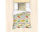 Set Copripiumino Retrò Abakuhaus Per Letti Singoli, Motivo Bohemien Con Piume, Antiacaro E Anallergico, Con Federa, 135 Cm X 200 Cm - 80 X 80 Cm, Color Guscio D'uovo E Multicolore