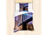 Abakuhaus Nyc Set Copripiumino Per Letti Singoli, Ponte Verso Manhattan, Antiacaro Adatto A Chi Soffre Di Allergie Con Federa, 135 Cm X 200 Cm - 80 X 80 Cm, Blu Viola Multicolore