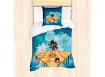 Abakuhaus Set Copripiumino Astratto Surreale Per Letti Singoli, Paesaggio Irreale, Antiacaro, Adatto A Chi Soffre Di Allergie, Con Federa, 135 Cm X 200 Cm - 80 X 80 Cm, Blu Mare Pastello Marrone