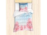 Abakuhaus Set Copripiumino Primaverile Per Letti Singoli, Blooming Sakura Baum-Szene, Antiacaro, Adatto A Chi Soffre Di Allergie, Con Federa, 135 Cm X 200 Cm - 80 X 80 Cm, Azzurro Cielo Rosa Pastello