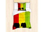 Abakuhaus Set Copripiumino Silhouette Per Letti Singoli, Fauna Elefante, Antiacaro, Adatto A Chi Soffre Di Allergie, Con Federa, 135 Cm X 200 Cm - 80 X 80 Cm, Giallo Verde Lime