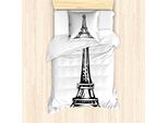Abakuhaus Set Copripiumino Per Letto Singolo Torre Eiffel, Motivo Monocromatico, Antiacaro, Adatto A Chi Soffre Di Allergie, Con Federa, 135 Cm X 200 Cm - 80 X 80 Cm, Grigio Antracite E Bianco