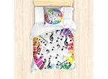 Set Copripiumino Abakuhaus Con Motivo Musicale, Design Arcobaleno Colorato Con Ritmo E Note Musicali, 135 X 200 Cm + 80 X 80 Cm, Grigio Antracite Multicolore