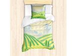 Set Copripiumino Naturale Abakuhaus Per Letti Singoli, Motivo Green Field, Antiacaro, Adatto A Chi Soffre Di Allergie, Con Federa, 135 Cm X 200 Cm - 80 X 80 Cm, Fern Green Multicolor