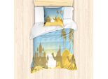 Abakuhaus Set Copripiumino Per Letto Singolo, Alberi E Cammelli Nel Deserto, Antiacaro, Adatto A Chi Soffre Di Allergie, Con Federa, 135 Cm X 200 Cm - 80 X 80 Cm, Blu Cachi