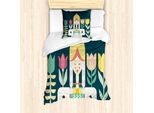 Abakuhaus Amsterdam Set Copripiumino Per Letti Singoli, Ragazza Olandese E Fiori, Antiacaro, Adatto A Chi Soffre Di Allergie, Con Federa, 135 Cm X 200 Cm - 80 X 80 Cm, Verde Acqua Scuro E Multicolore