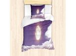 Abakuhaus Set Copripiumino Per Letto Singolo, Luna Piena E Nuvole, Antiacaro E Anallergico, Con Federa, 135 Cm X 200 Cm - 80 X 80 Cm, Viola, Grigio, Rosa