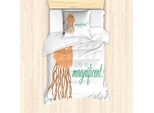 Abakuhaus Set Copripiumino Per Letto Singolo, Testo "La Vita è Magnifica"", Antiacaro, Adatto A Chi Soffre Di Allergie, Con Federa, 135 Cm X 200 Cm - 80 X 80 Cm, Peach Pale Caramel"