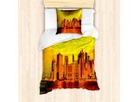 Abakuhaus Nyc Set Copripiumino Per Letti Singoli, Grafica Computerizzata Skyline, Antiacaro, Adatto A Chi Soffre Di Allergie, Con Federa, 135 Cm X 200 Cm - 80 X 80 Cm, Multicolore