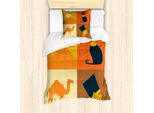 Abakuhaus Set Copripiumino Egiziano Weinlese Per Letti Singoli, Cammello-Piramidi, Antiacaro, Adatto A Chi Soffre Di Allergie, Con Federa, 135 Cm X 200 Cm - 80 X 80 Cm, Arancione Senape Blu Scuro