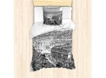 Abakuhaus Singapore Set Copripiumino Per Letto Singolo, Silhouette Vintage Della Città, Antiacaro, Adatto A Chi Soffre Di Allergie, Con Federa, 135 Cm X 200 Cm - 80 X 80 Cm, Grigio Antracite Bianco
