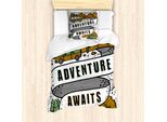 Abakuhaus Set Copripiumino Per Letti Singoli, Grafica Camping Van Doodle, Antiacaro, Adatto A Chi Soffre Di Allergie, Con Federa, 135 Cm X 200 Cm - 80 X 80 Cm, Caramello Grigio Bianco