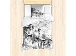 Abakuhaus Set Copripiumino Per Letto Singolo, Paesaggio Fluviale Disegnato A Matita, Antiacaro, Adatto A Chi Soffre Di Allergie, Con Federa, 135 Cm X 200 Cm - 80 X 80 Cm, Grigio Antracite E Bianco
