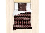 Abakuhaus Set Copripiumino Azteco Per Letti Singoli, Patchwork Triangolare In Stile Folk Art, Antiacaro E Anallergico, Con Federa, 135 Cm X 200 Cm - 80 X 80 Cm, Mandorla Rosa Scuro