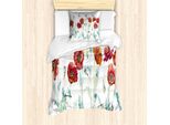 Abakuhaus Set Copripiumino Per Letto Singolo Con Motivo Floreale E Insetti, Papaveri Acquerellati, Antiacaro, Adatto A Chi Soffre Di Allergie, Con Federa, 135 Cm X 200 Cm - 80 X 80 Cm, Multicolore