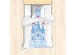 Abakuhaus Set Copripiumino Per Letto Singolo, Romantico Castello Da Favola, Antiacaro, Adatto A Chi Soffre Di Allergie, Con Federa, 135 Cm X 200 Cm - 80 X 80 Cm, Rosa Pallido E Azzurro Cielo
