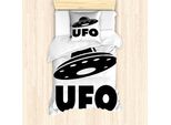 Abakuhaus Set Copripiumino Extraterrestre Per Letti Singoli, Oggetto Volante Non Identificato, Antiacaro, Adatto A Chi Soffre Di Allergie, Con Federa, 135 Cm X 200 Cm - 80 X 80 Cm, Grigio Antracite E Bianco