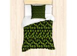 Set Copripiumino Abakuhaus Per Letti Singoli, Foglie Di Vite Su Sfondo Scuro, Antiacaro E Anallergico, Con Federa, 135 Cm X 200 Cm - 80 X 80 Cm, Verde Oliva, Nero, Ambra