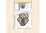 Abakuhaus Set Copripiumino Per Letti Singoli Wild Jagen, Hipster Wilde Antler, Antiacaro, Adatto A Chi Soffre Di Allergie, Con Federa, 135 Cm X 200 Cm - 80 X 80 Cm, Burnt Sienna Pale Sepia